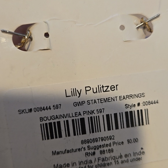 New Lilly Pulitzer Bougainvillea Pink Statement Hoop Crochet Beaded Earrings - Picture 5 of 10